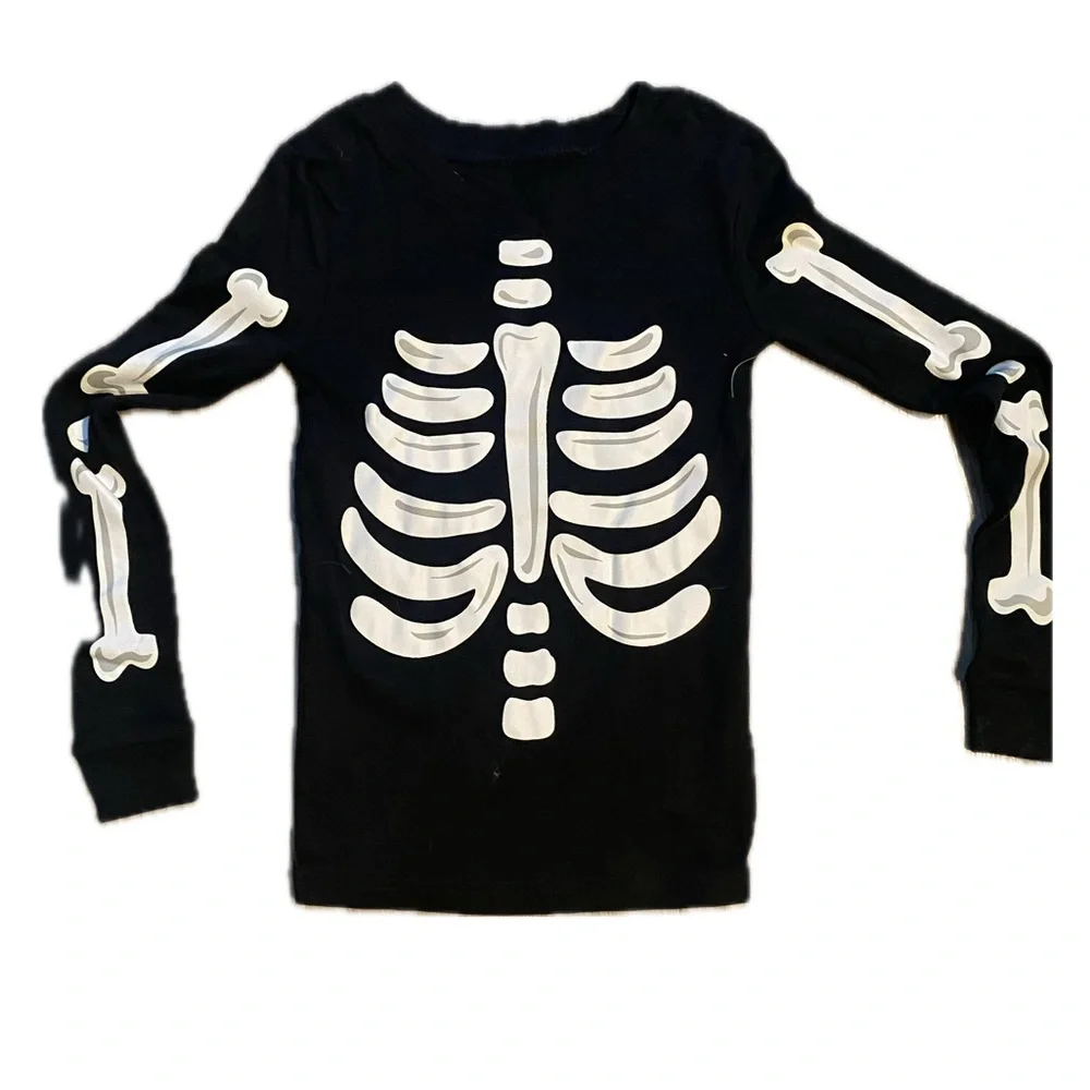 Glow-in-the-dark Komar Kids Unisex Skeleton Bones Long Halloween Sleeve Tee - Picture 1 of 2